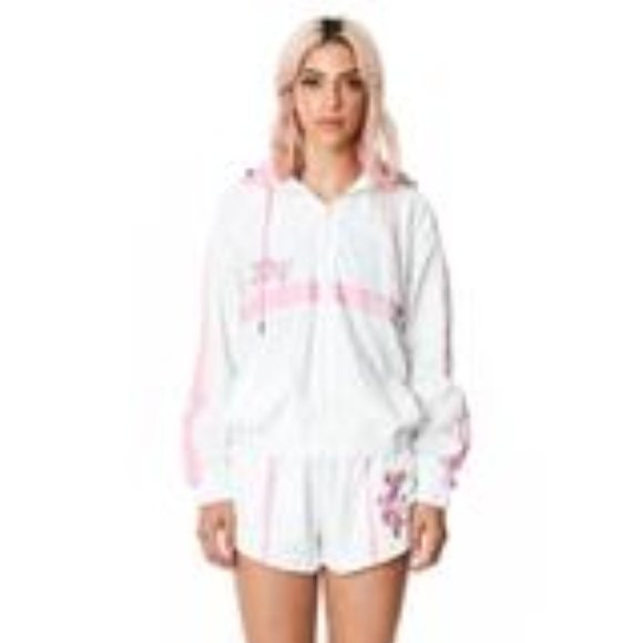 LF The Brand NWT White & Pink Logo Hooded Windbreaker Jacket Small - Picture 2 of 5